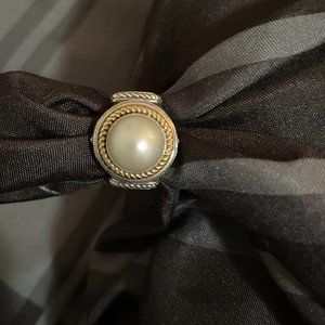 Woman's 10 mm Cultured Pearl Ring in Sterling Silver Filigree Setting Size 7